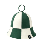 Checkered Koala Sauna Hat made from 100% Australian merino wool — green and cream bell-shaped sauna hat with zigzag stitching and loop handle